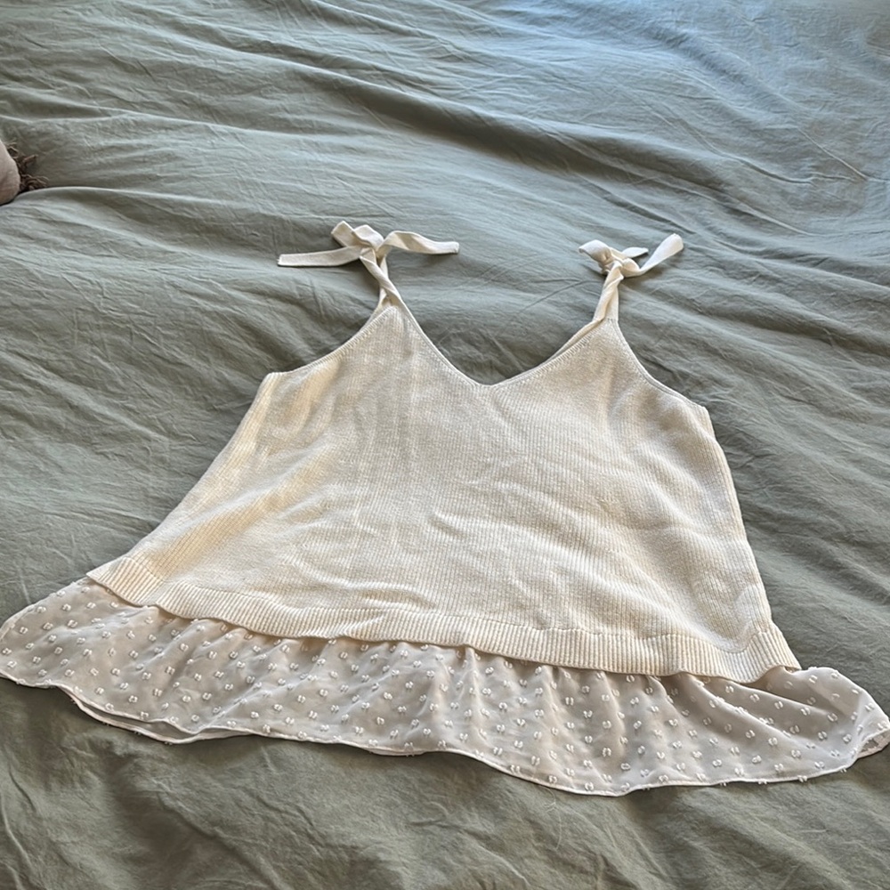 LOFT Cream Flowy Camisole with Adjustable Straps